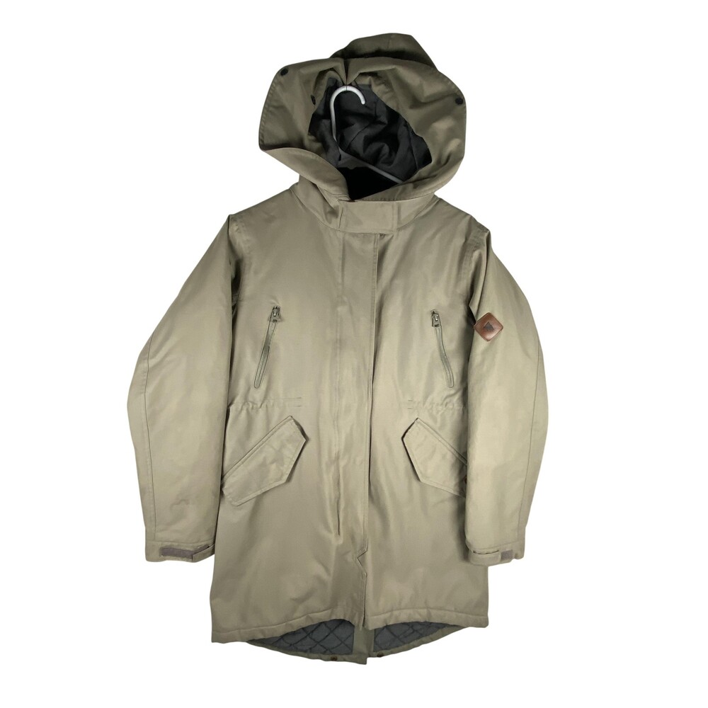 Burton Barge Parka Coat Womens Small Beige Hooded Quilted Lined WB BARGE JK
